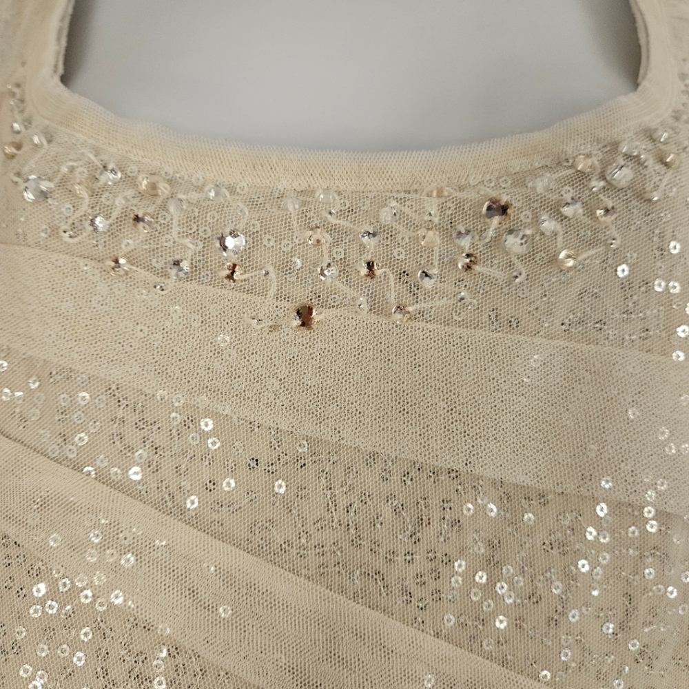 WHBM champagne ivory ruffled sequined tank top blouse Womens XLarge - Picture 7 of 9